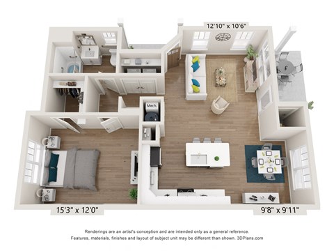 a 1 bedroom floorplan with a bathroom and a living room